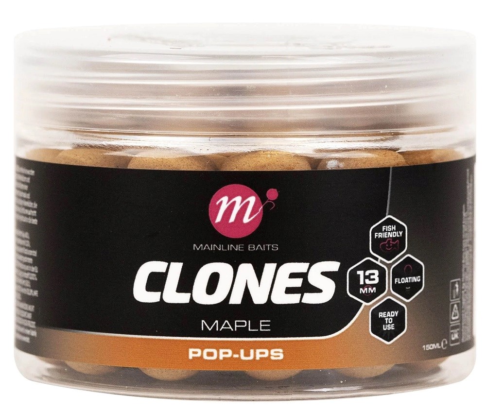 Mainline Plovoucí Boilies Clones Pop Ups 13 mm 150 ml Maple